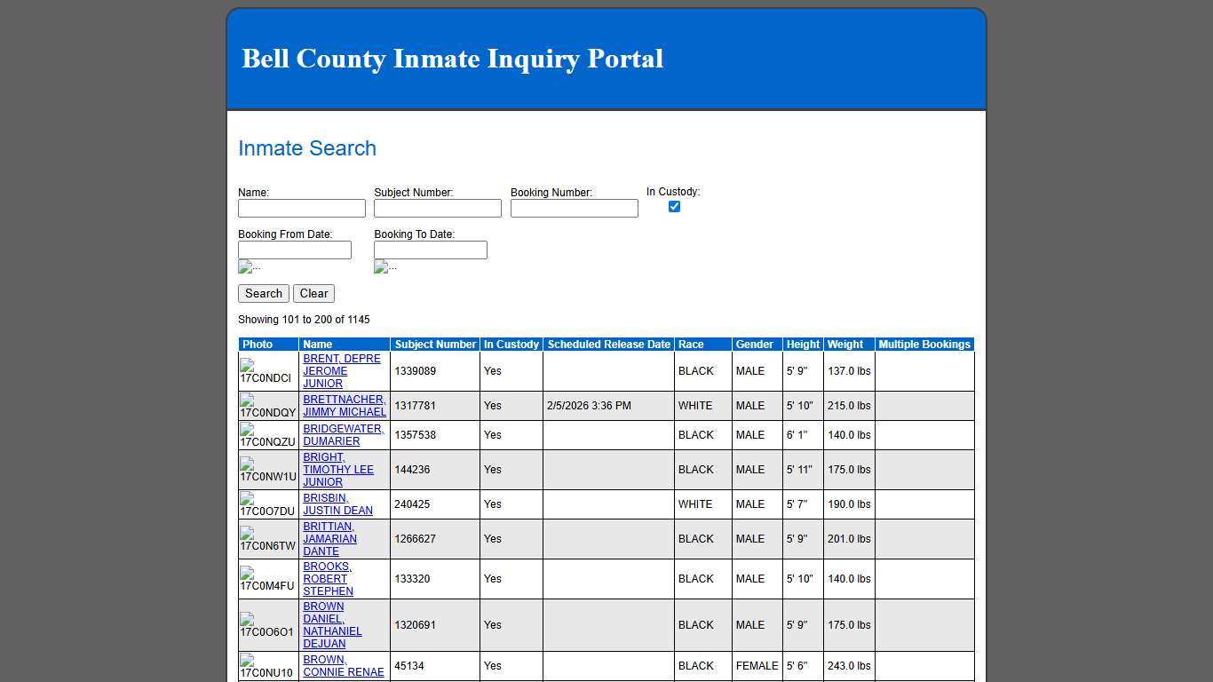Inmate Search